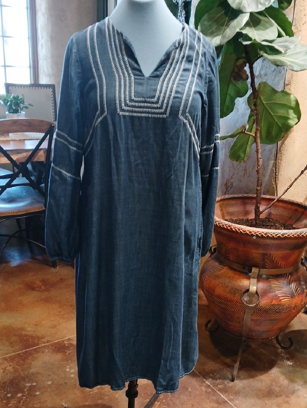 Women’s Indigo Midi Dress with Contrast Stitching